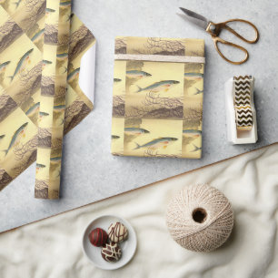 Papier Cadeau Maquereau dans l'Océan, Art Japonisme Vintage