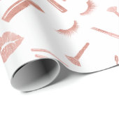 Papier Cadeau Maquillage, sourcils, yeux, cils, cils, or Rose (Coin rond)