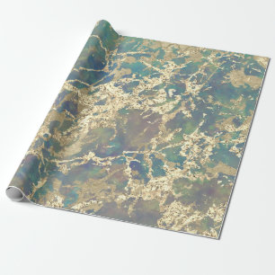 Papier Cadeau Marble Pastel Gold Blue Turquoise Strokes Idée cad