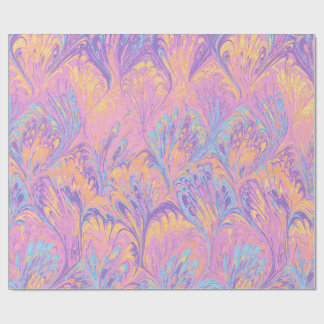 PAPIER CADEAU MARBLED PAPER,ABSTRACT PINK BLUE PEACOCK PATTERN