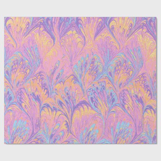 PAPIER CADEAU MARBLED PAPER,ABSTRACT PINK BLUE PEACOCK PATTERN (Plat)