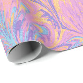 PAPIER CADEAU MARBLED PAPER,ABSTRACT PINK BLUE PEACOCK PATTERN (Coin rond)