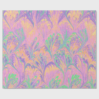 PAPIER CADEAU MARBLED PAPER,ABSTRACT PINK GREEN  PEACOCK PATTERN