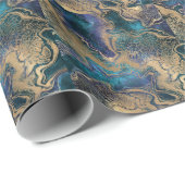 Papier Cadeau Marbrage bleu-or : arrière - plan abstrait. (Coin rond)