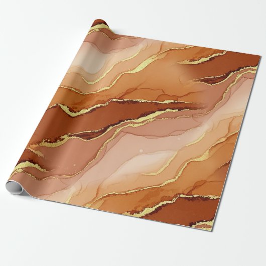 Papier Cadeau Marbre à Fracture Dorée Terre Fluid (Déroulé)