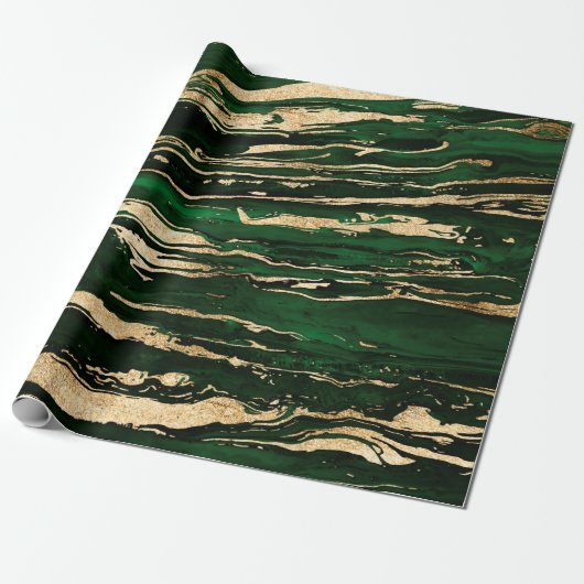 Papier Cadeau Marbre Abstrait or vert élégant (Déroulé)