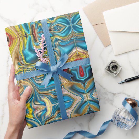 Papier Cadeau marbre abstrait tourbillons jaune turquoise bleu t (Cadeaux)
