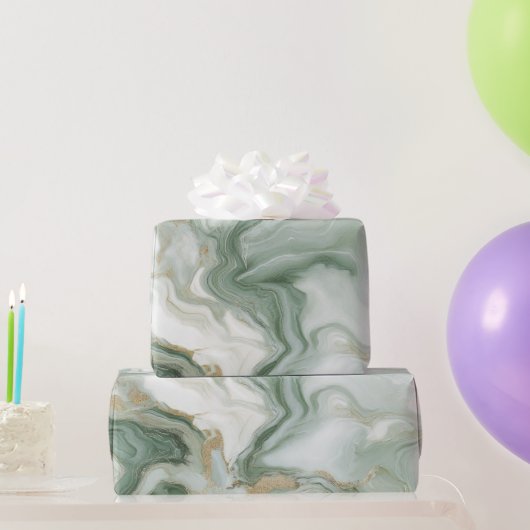 Papier Cadeau Marbre Abstrait Vert Sauge (Cadeaux de fête)