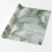 Papier Cadeau Marbre Abstrait Vert Sauge (Déroulé)
