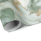 Papier Cadeau Marbre Abstrait Vert Sauge (Coin rond)