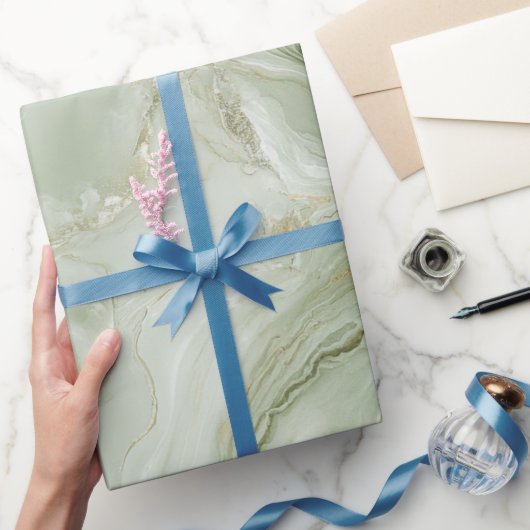 Papier Cadeau Marbre Abstrait Vert Sauge (Cadeaux)
