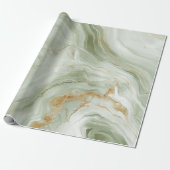 Papier Cadeau Marbre Abstrait Vert Sauge (Déroulé)