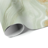 Papier Cadeau Marbre Abstrait Vert Sauge (Coin rond)