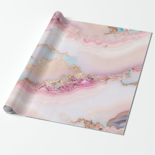 Papier Cadeau Marbre Agate Populaire Blue Rose Gold Collection