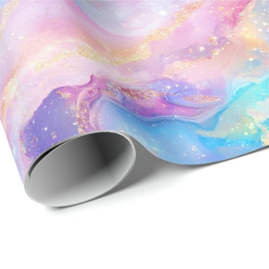 Papier Cadeau Marbre arc-en-ciel Pastel avec Parties scintillant (Coin rond)