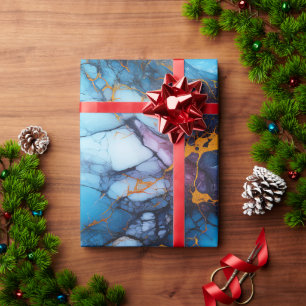 Papier Cadeau Marbre Azur et Améthyste avec Veines Dorées