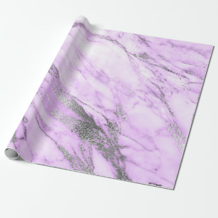 Papier Cadeau Marbre blanc argenté violet gris brillant