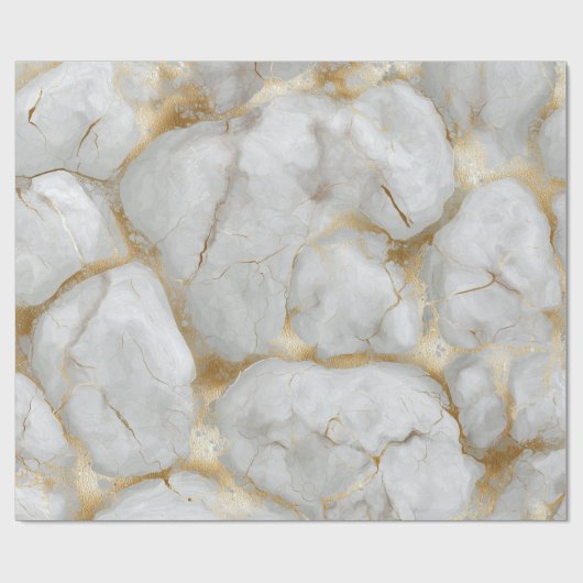 Papier Cadeau Marbre blanc avec veines dorées (Plat)