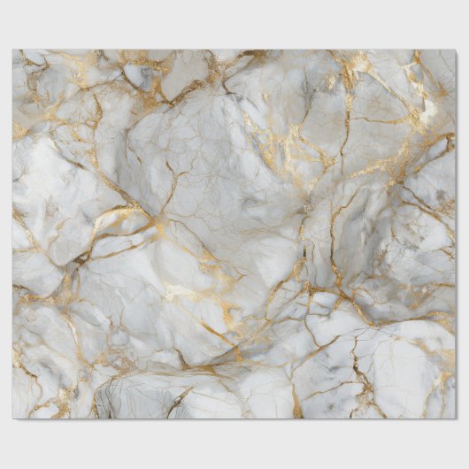Papier Cadeau Marbre blanc avec veines dorées (Plat)