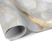 Papier Cadeau Marbre Blanc avec Veines Dorées (Coin rond)