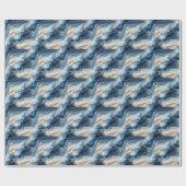 Papier Cadeau Marbre blanc bleu avec look soie or (Plat)