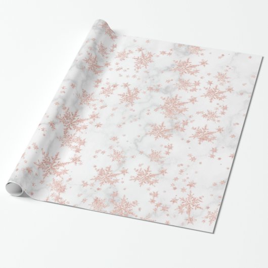 Papier Cadeau Marbre blanc de flocons d'or rose (Déroulé)