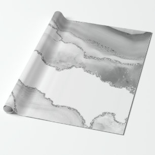 Papier Cadeau Marbre blanc gris Agate Parties scintillant argent
