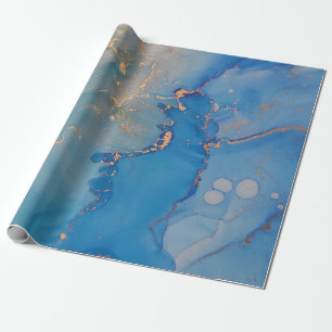 Papier Cadeau marbre bleu Abstrait avec or parties scintillant