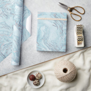 Papier Cadeau Marbre bleu argent
