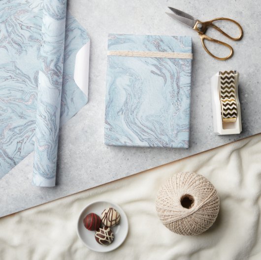 Papier Cadeau Marbre bleu argent (Artisanat)