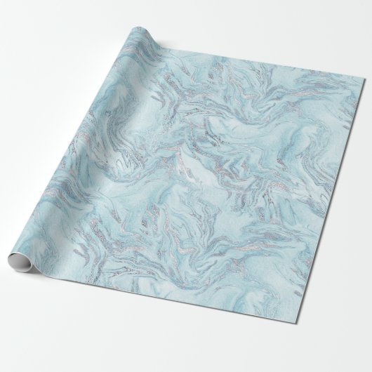 Papier Cadeau Marbre bleu argent (Déroulé)