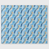 Papier Cadeau Marbre Bleu Ciel et Or (Plat)