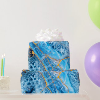 Papier Cadeau Marbre bleu et or