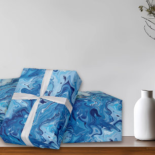 Papier Cadeau Marbre bleu Fluide art