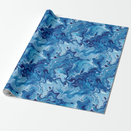 Papier Cadeau Marbre bleu Fluide art (Déroulé)