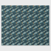 Papier Cadeau Marbre Bleu foncé et Or (Plat)