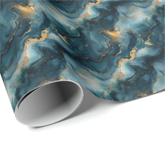 Papier Cadeau Marbre Bleu foncé et Or (Coin rond)