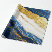 Papier Cadeau Marbre bleu marine de luxe et feuille d'or (Déroulé)
