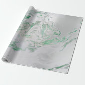 Papier Cadeau Marbre brillant gris argenté vert émeraude (Déroulé)