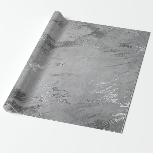 Papier Cadeau Marbre brillant gris noir argenté (Déroulé)