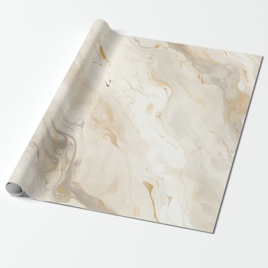 Papier Cadeau Marbre Crème Pastel Or (Déroulé)
