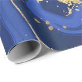 Papier Cadeau Marbre d'Agate Blanc Bleu de minuit Abstrait (Coin rond)