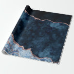 Papier Cadeau Marbre d'agate d'huile d'or bleu marine et Rose<br><div class="desc">Marine Blue & Rose Gold Foil Aquarelle Marbre Agate Géode Doré Design,  avec polices Moderne et Script. Mariage tendance et chic ou papier cadeau de fête! ~ Regardez ma boutique pour voir l'ensemble de la suite mariage pour ce design!</div>