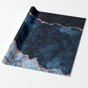 Papier Cadeau Marbre d'agate d'huile d'or bleu marine et Rose