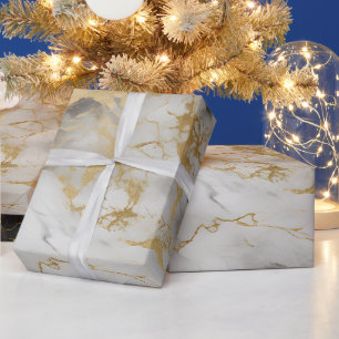 Papier Cadeau Marbre de luxe blanc, or et noir élégant