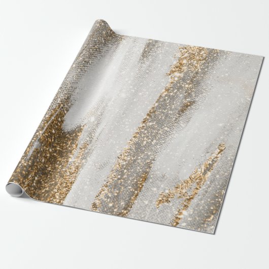 Papier Cadeau Marbre de luxe Gold Strokes blanc et gris (Déroulé)