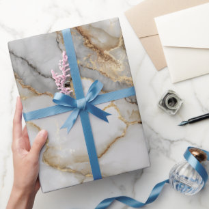 Papier Cadeau Marbre de Luxe Or Blanc Harmonie Motif Abstrait