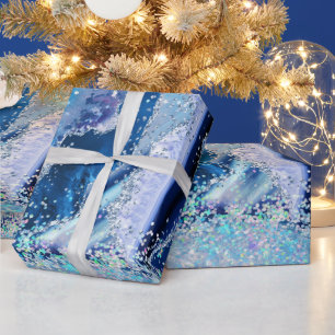 Papier Cadeau Marbre de pierre précieuse de luxe bleu pailleté a