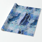 Papier Cadeau Marbre de pierre précieuse de luxe bleu pailleté a (Déroulé)