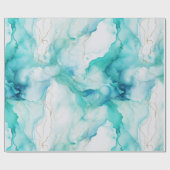 Papier Cadeau Marbre d'encre or Mint Aqua (Plat)